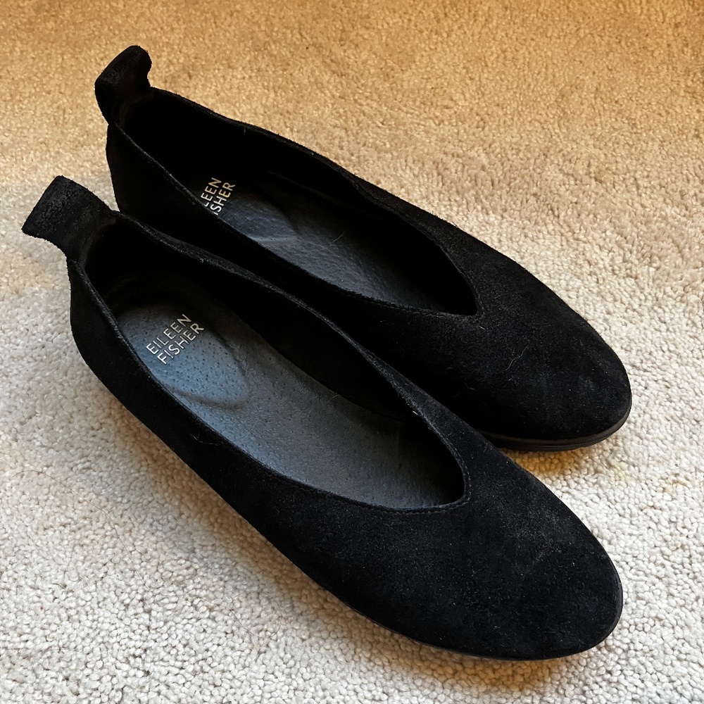 Eileen Fisher black suede ballet flats EUC size 8